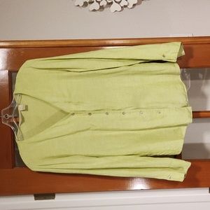 J. Jill Lime Green Button-Front V-Neck Blouse